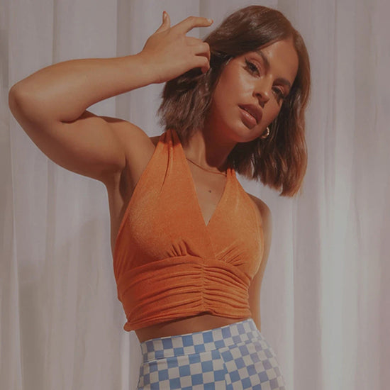 Fashion Pleated Slim Backless Crop Top