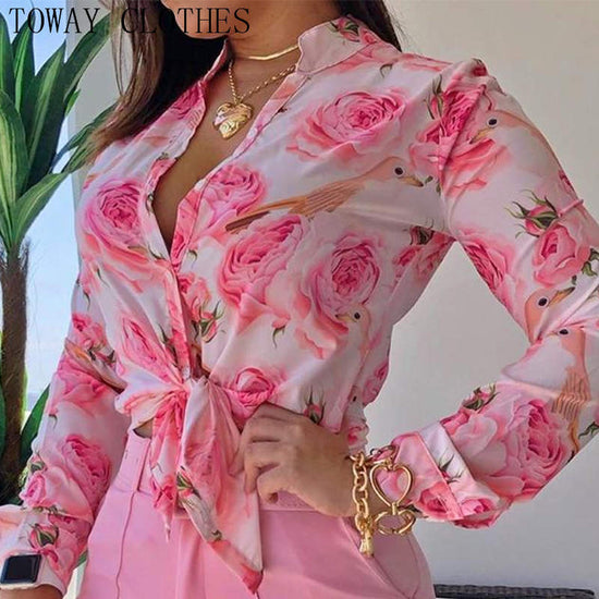 European and American Print Stand Collar Long Sleeve Shirt