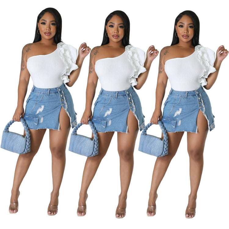 Ripped Pocket Denim