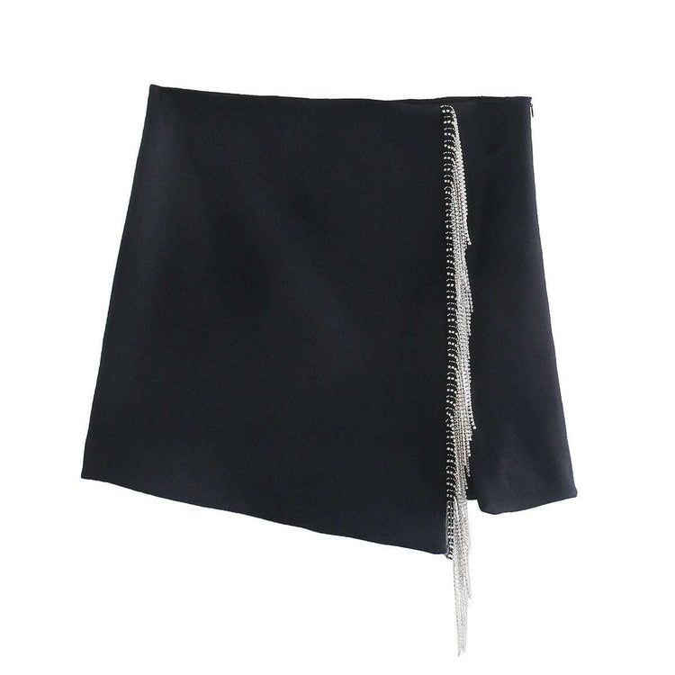 Artificial Gemstone Fringed Mini Skirt
