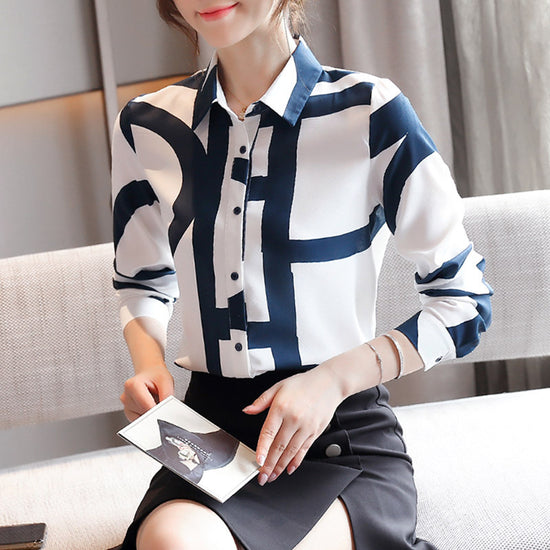 Lapel Color Loose Chiffon Shirt Top Cardigan Shirt Women&
