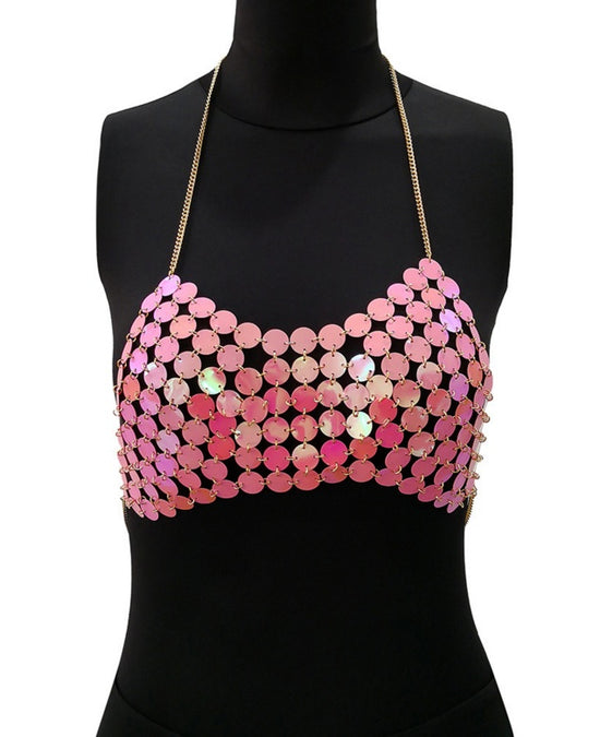 Sexy Metal Chain Tank Top Womens Silver Sparkly Sequins Hollow Plain Backless Club Vest Women Summer Beach Crop Tops