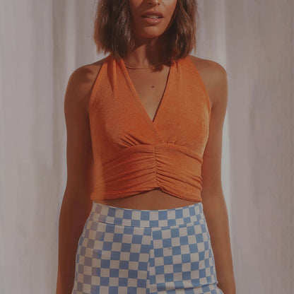 Fashion Pleated Slim Backless Crop Top