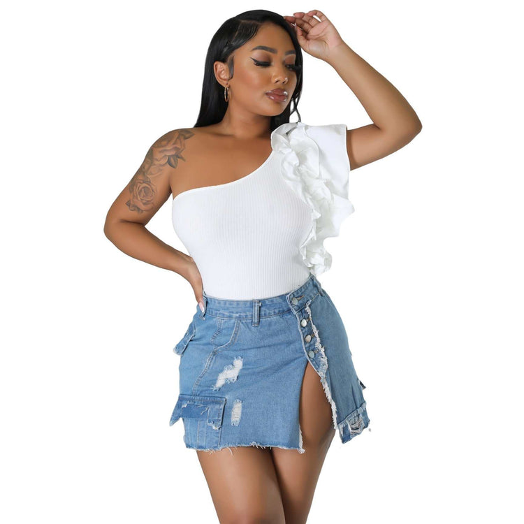 Ripped Pocket Denim