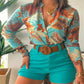 European and American Print Stand Collar Long Sleeve Shirt