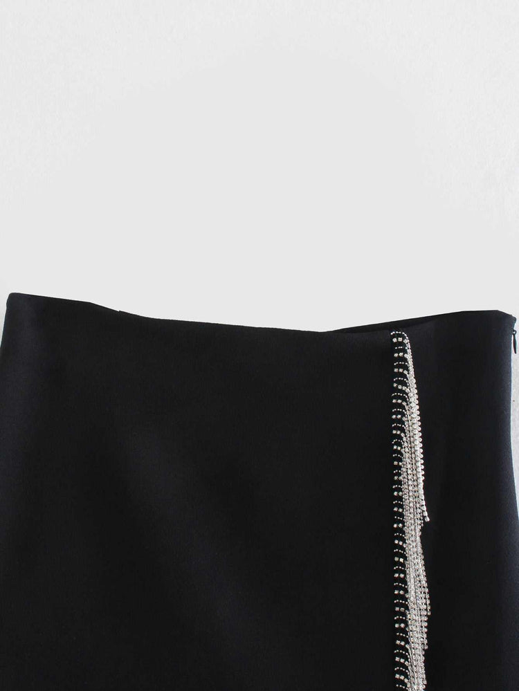 Artificial Gemstone Fringed Mini Skirt