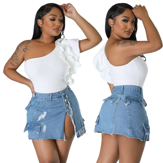 Ripped Pocket Denim